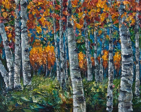 Aspen Trees (Palette Knife) by OLena Art - brand