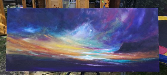 Reverie - Positive, Thoughts, Sunset, Stormy, Original Art, Seascape, Panoramic