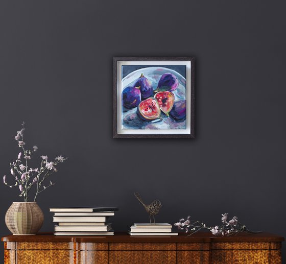 Still life with figs - original framed artwork, ready to hang