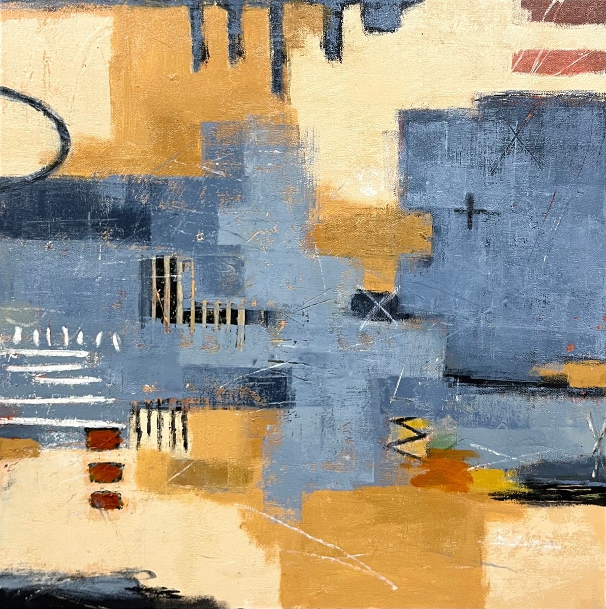 Geometric Landscape Acrylic Painting By Shellie Garber, 24 X 24", Sun Valley, Original Artwork