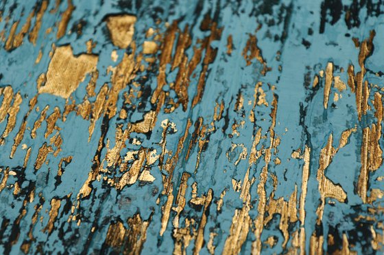 ORINOCO * 71" x 23.6" * ABSTRACT ACRYLIC PAINTING ON CANVAS * TURQUOISE * GOLD