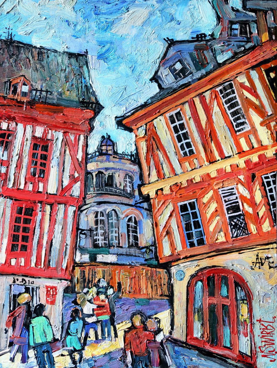 Impressionistic Cityscapes Oil Painting By Nikifor Swiristuhin, 12 X 16", Walks In The City., Original Artwork