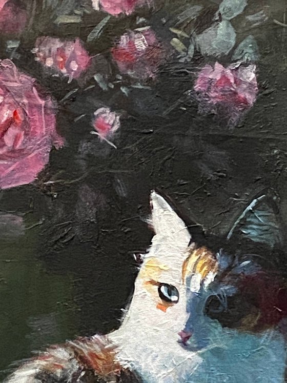 Cat With Roses