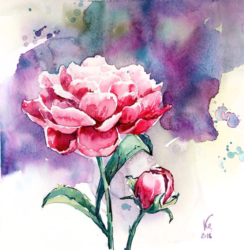 "Peony" Original watercolor sketch by Ksenia Selianko