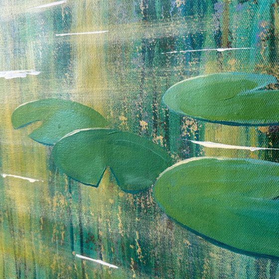 Sparkling Waterfall by an Emerald Forest Pond