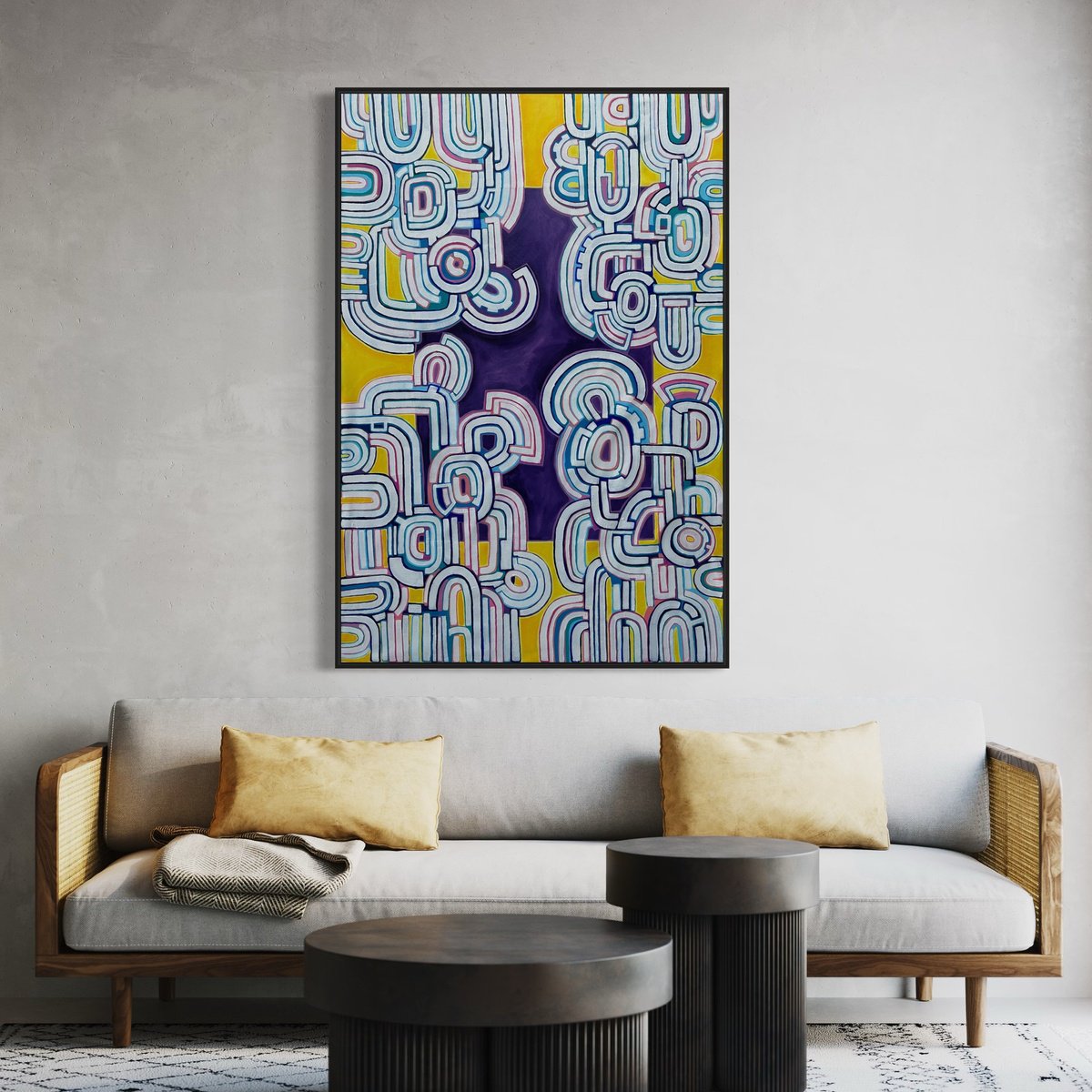 Geometric Abstract Acrylic Painting By Samantha Malone, 37 X 55", From The Corners, Original Artwork