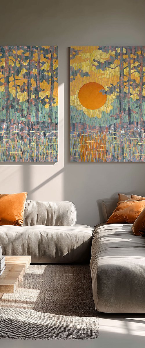 Pine Coast at Sunset. Diptych by Ekaterina Prisich