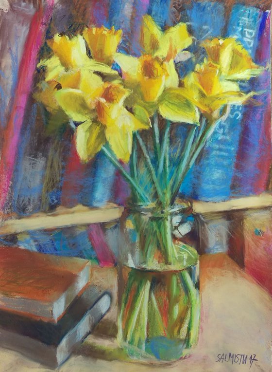 Daffodils and books