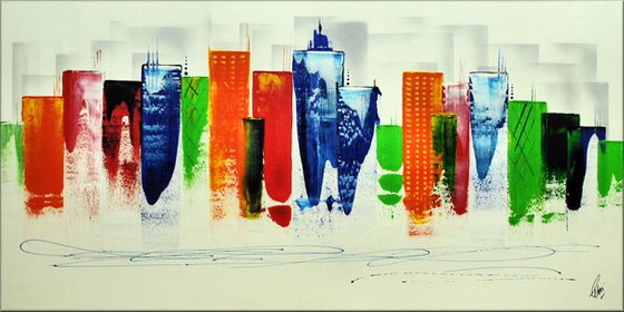 Colored City - abstract acrylic painting Skyline painting canvas wall art colourfull modern art