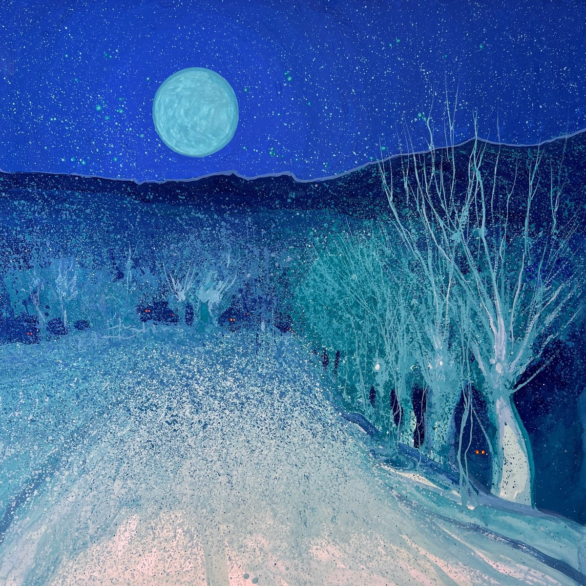 Impressionistic Landscape Painting By Andrii Kovalyk, 20 X 20, Magic Of A Moonlit Night, Original Artwork