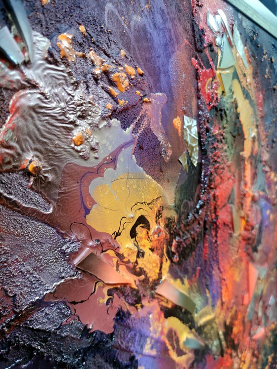 Stunning mixed media on wood relief textured painting master Ovidiu Kloska