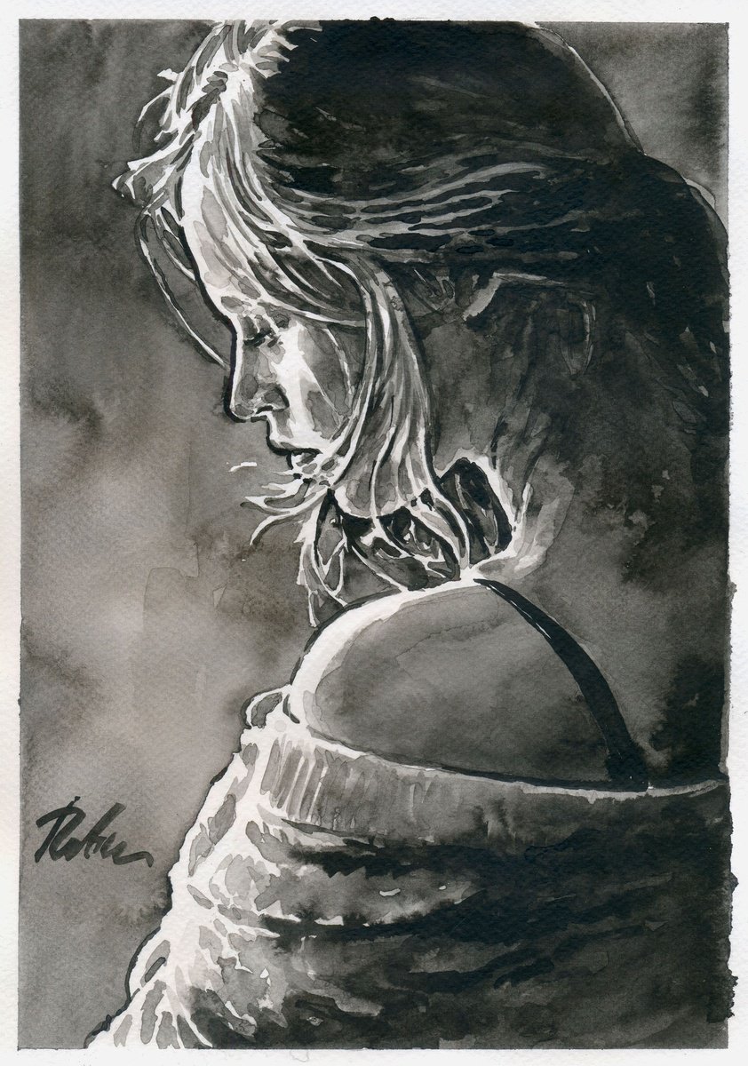 Urban And Pop Portrait Ink Drawing By Tashe, 8 X 12", Reflection, Original Artwork