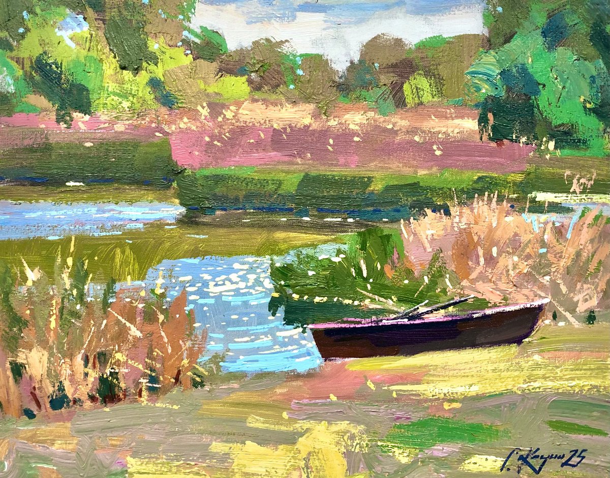 Impressionistic Landscape Acrylic Painting By Sergey Kachin, 20 X 16", Spring Etude, Original Artwork