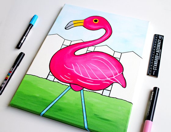 Pink Flamingo Pop Art Painting on Canvas