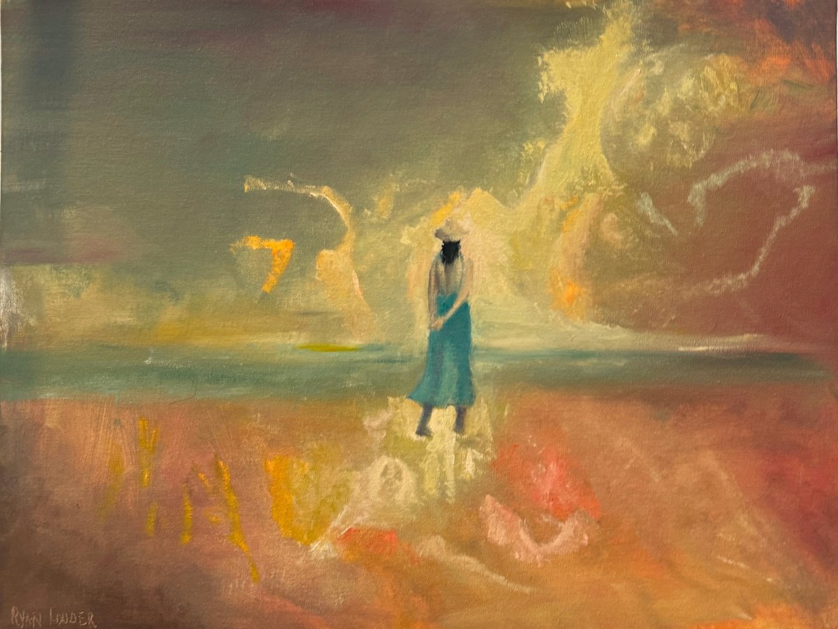 Abstract Landscape Oil Painting By Ryan Louder, 24 X 18", Break In The Clouds, Original Artwork