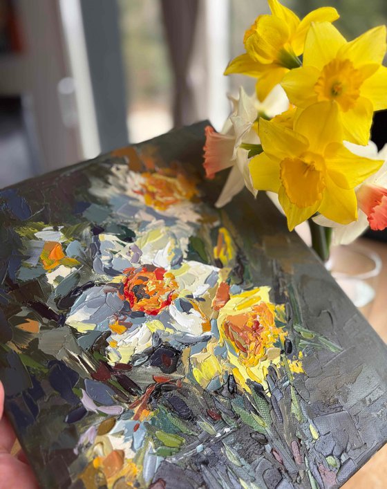 "Daffodils" palette knife oil painting