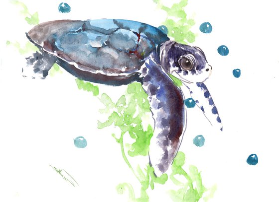 Sea Turtle, watercolor turtle painting