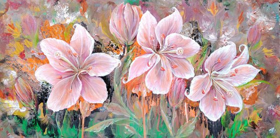 Author's painting "Radiant Lilies". Diptych.