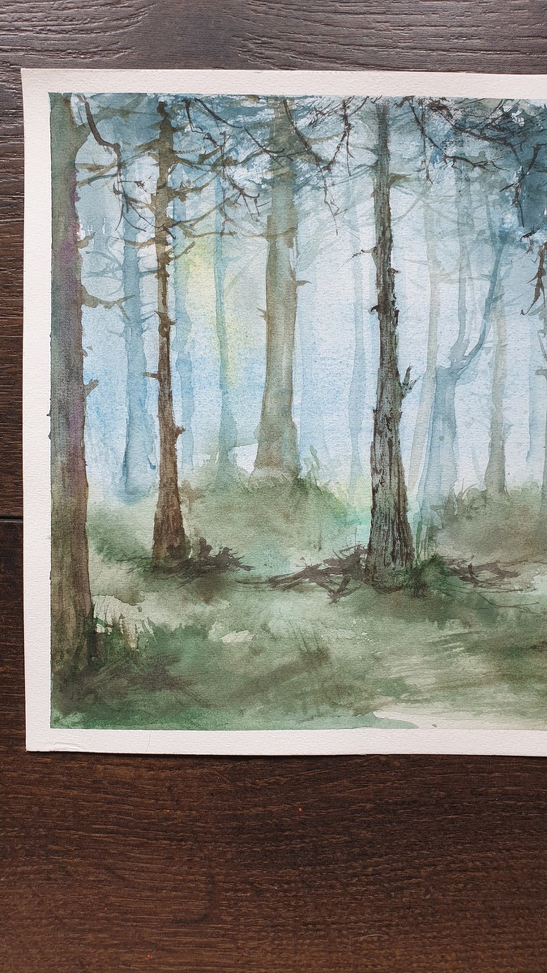 Original Drawing - Misty Forest Walk Pinetree Forest Landscape by