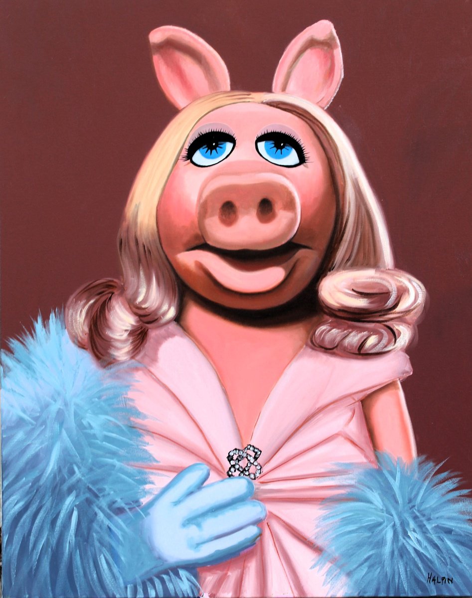 Urban And Pop Animal Oil Painting By Mathew Halpin, 31 X 39", Miss Piggy As Herself., Original Artwork