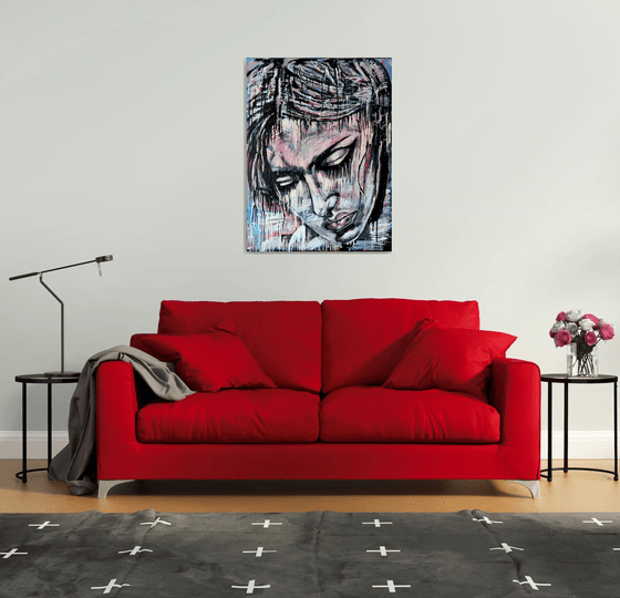 What Are You Thinking About? - Large Palette knife Modern Abstract Portrait