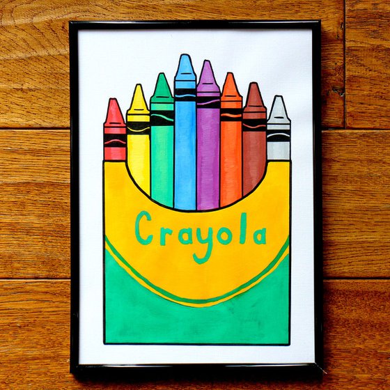 Crayola Retro Crayons Packet Pop Art Painting On Unframed A4 Paper