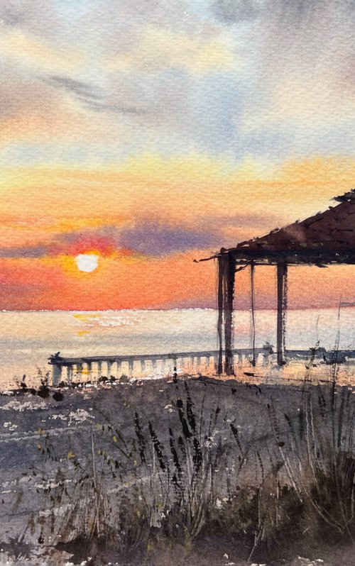 Sunset on the sea Gazebo by Eugenia Gorbacheva
