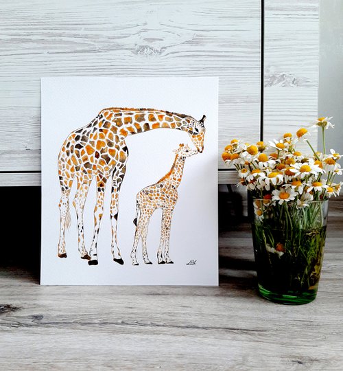 Giraffes family art by Luba Ostroushko