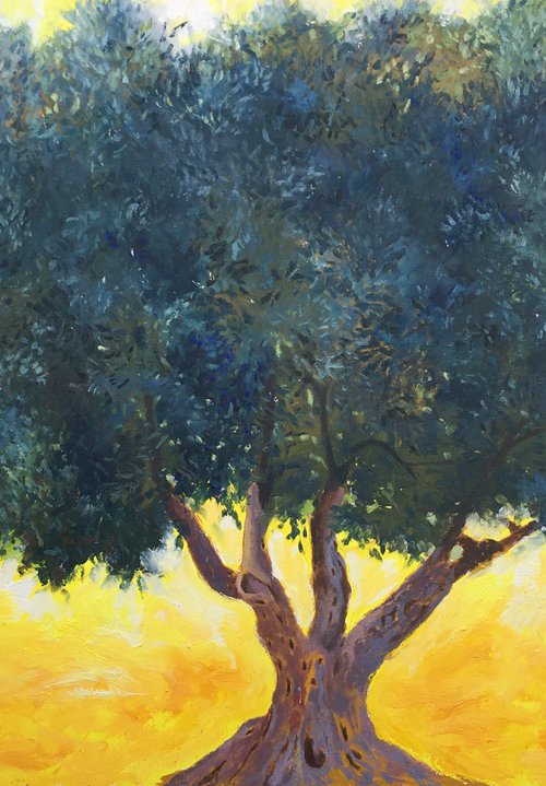 Olive Tree painting, original oil artwork by Leo Khomich