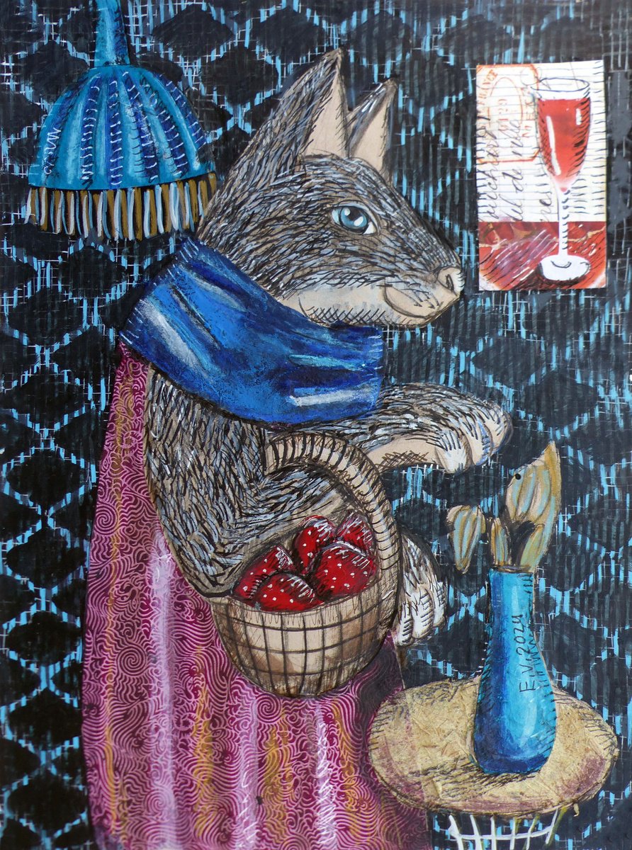 Surrealistic Painting , Morning Mushroom Picking By Elizabeth Vlasova, 9 X 12, Artwork For Sale On Artfinder