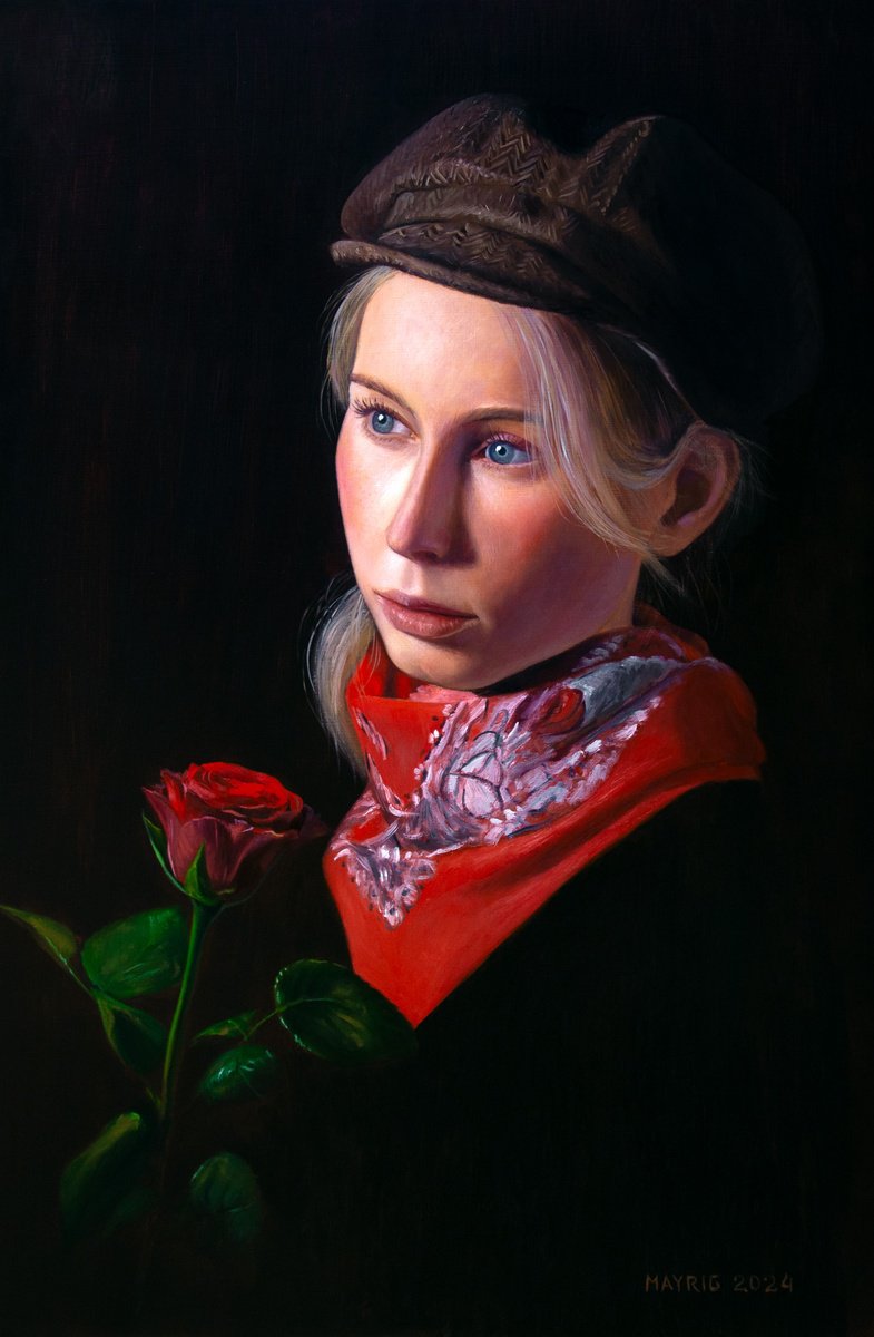 Photorealistic Portrait Oil Painting By Mayrig Simonjan, 16 X 24", Freedom Rose, Original Artwork