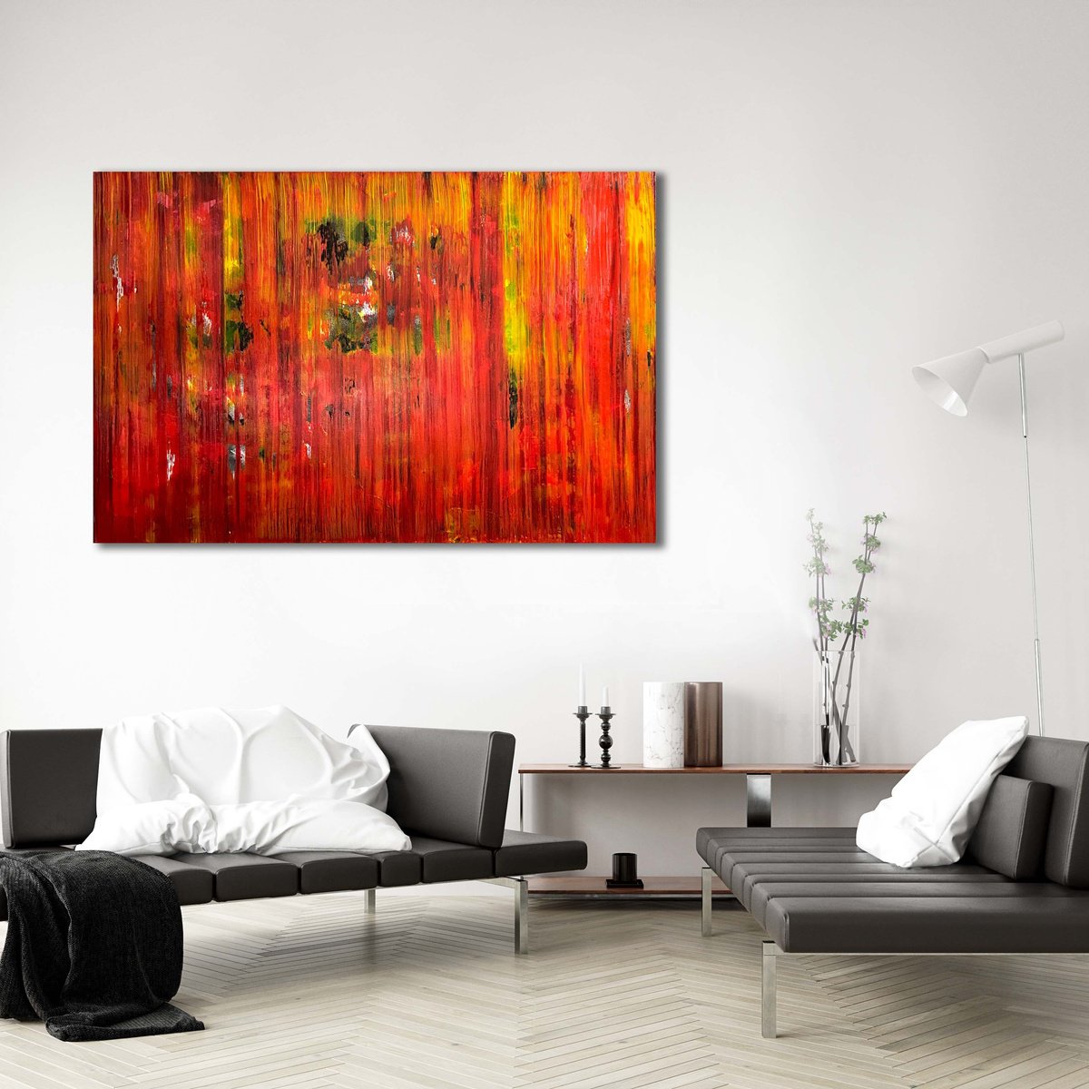 Abstract Acrylic Painting By Km Arts, 47 X 31", Light My Fire, Original Artwork