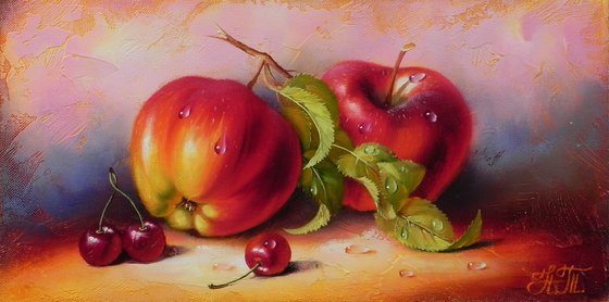 "Fruits" Original still life Oil Small bright kitchen decor 2022