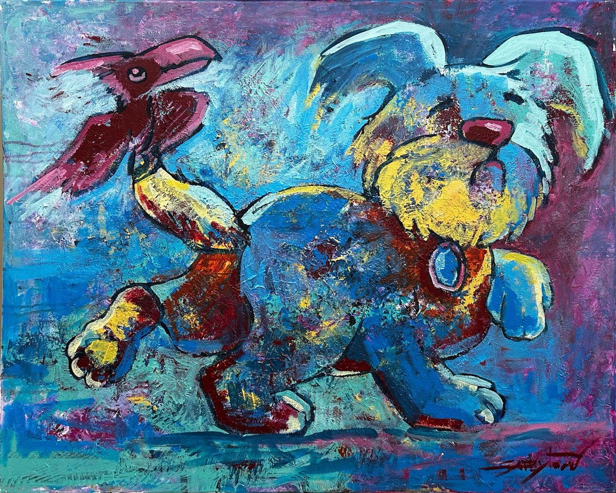 Expressive Animal Acrylic Painting By Gabriella Delamater, 30 X 24, 24X30 Friends, Original Artwork