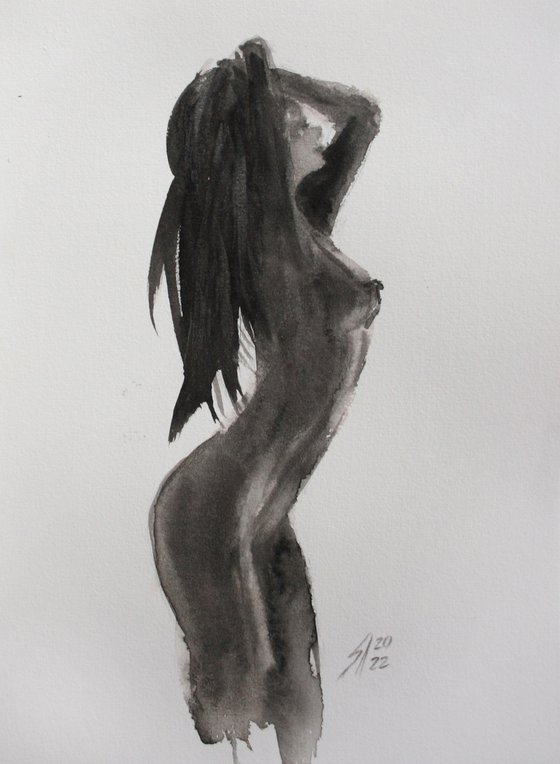 Silver... Nude Sketch III .12.  8x11"  /  ORIGINAL PAINTING