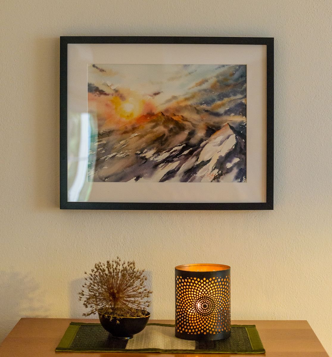 Impressionistic Landscape Watercolour By Eve Mazur, 16 X 12, Alps At Sunset, Original Artwork