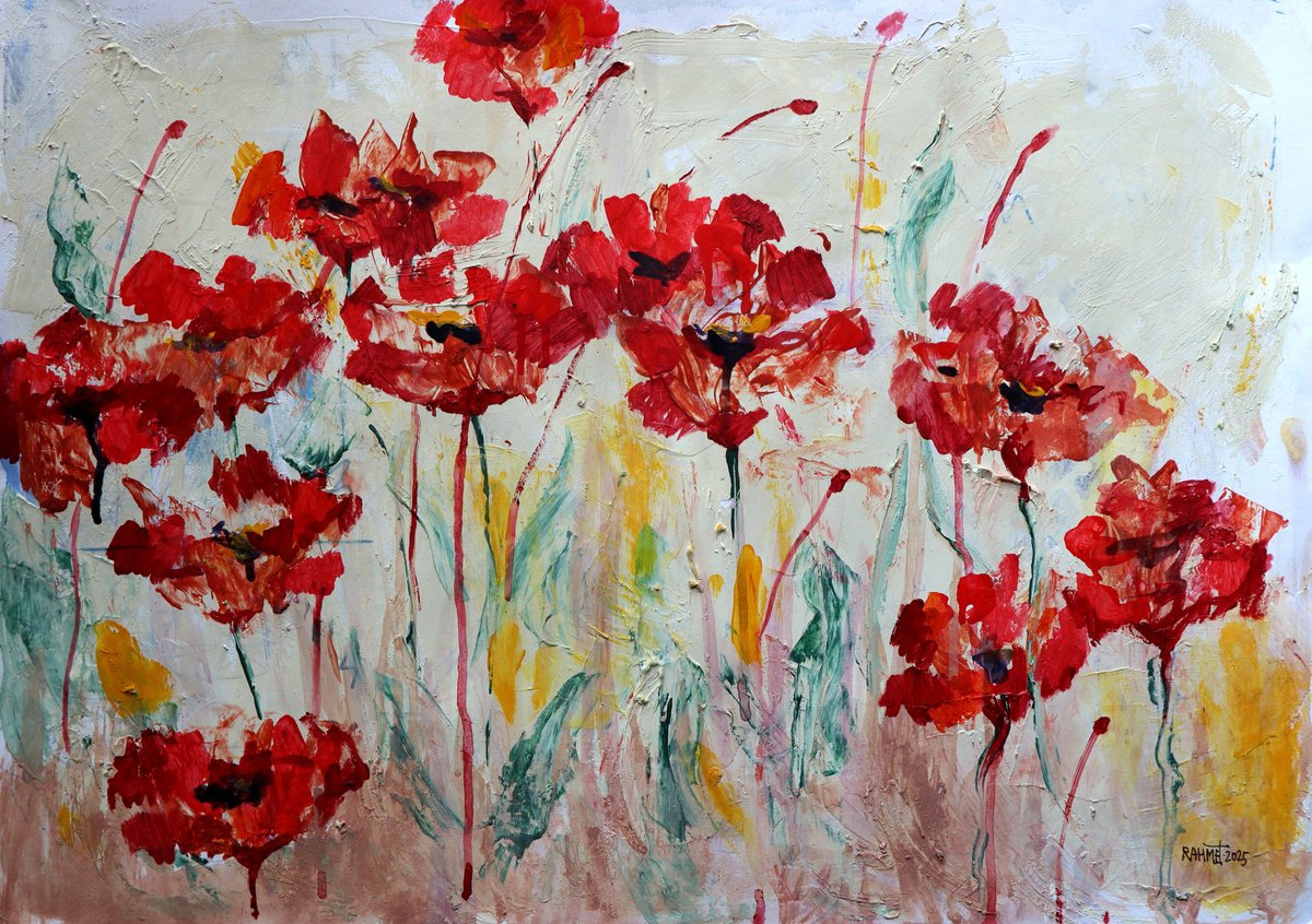 Impressionistic Botanical Acrylic Painting By Rakhmet Redzhepov, 23 X 17", Fantasy With Flowers 273, Original Artwork