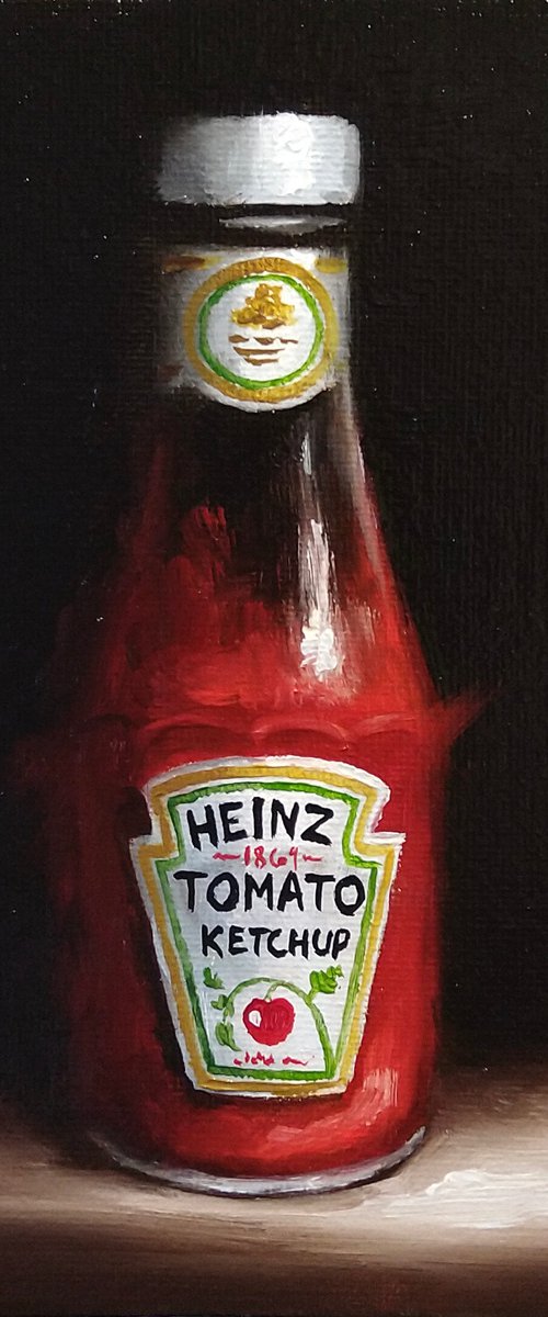 Small ketchup bottle framed still life by Jane Palmer Art