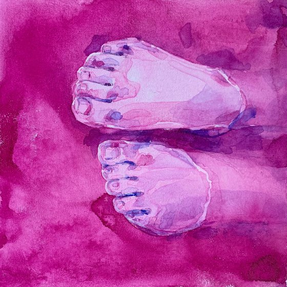 Woman Face And Legs on Pink Water Background