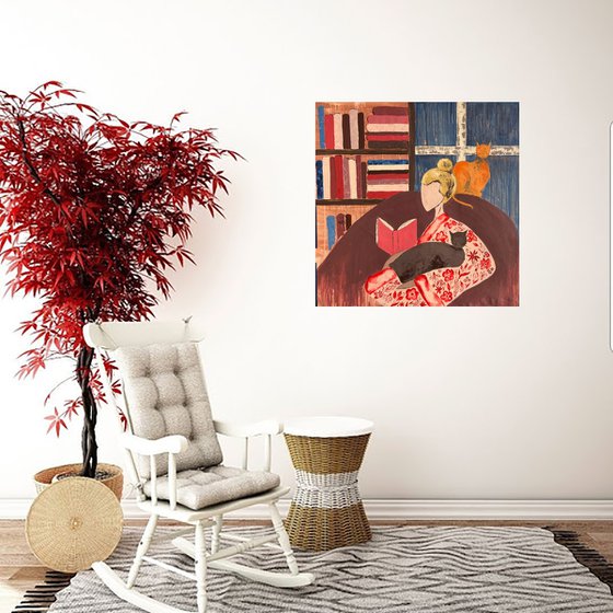 Woman Cat Original Painting