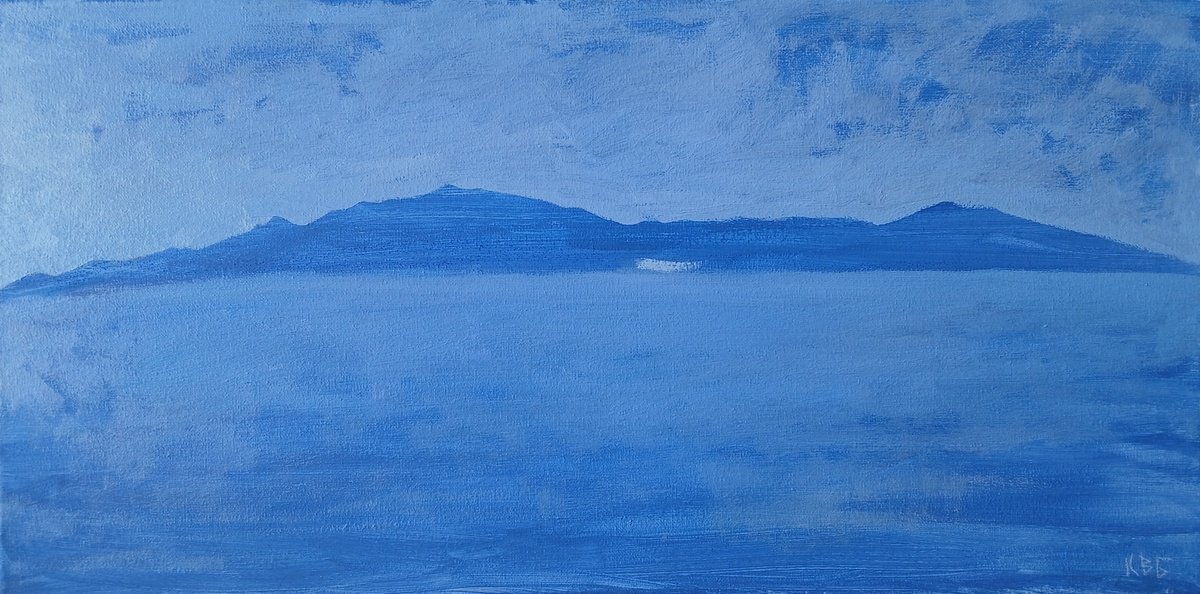 Graphic Landscape Acrylic Painting By Vasyl Koval, 24 X 12", - Thassos. Outline”, Original Artwork