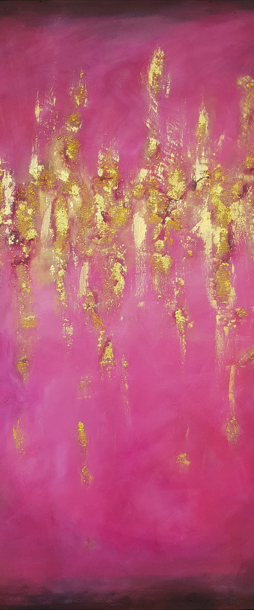 "A certain romance" Large Mixed Media Painting Contemporary Wall Art Pink and Gold Art Textured Abstract Painting Modern Decor by JuliaP Art