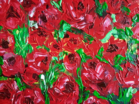 FIELD OF RED ROSES, MEADOW OF FLOWERS, large size painting office home decor gift
