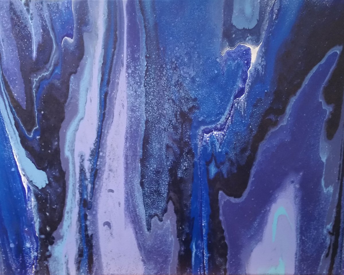 Organic Abstract Acrylic Painting By Alexandra Romano, 20 X 16, Blue Granite | 20 X 16, Original Artwork