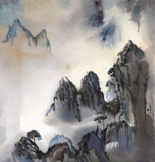 A painting a day #20 "Mountains in the mist" by Alfred  Ng
