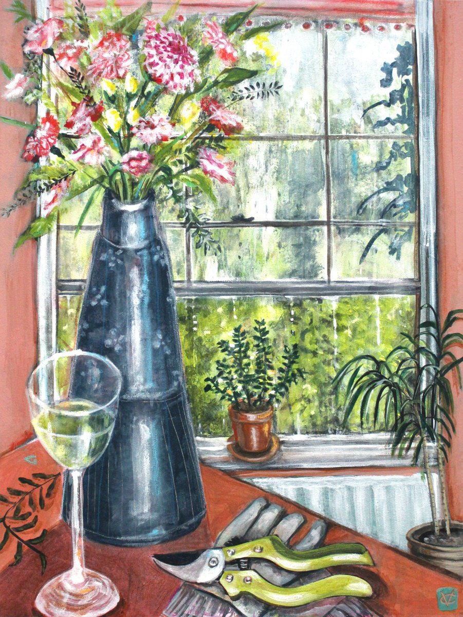 Expressive Animal Acrylic Painting By Victoria Coleman, 18 X 24", Rain Stops Play, Original Artwork