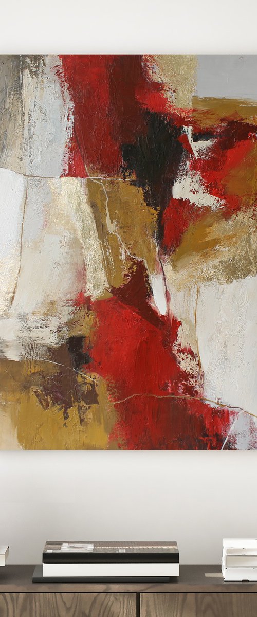 "Tango" Red gold burgundy abstract art by Yana Sagan