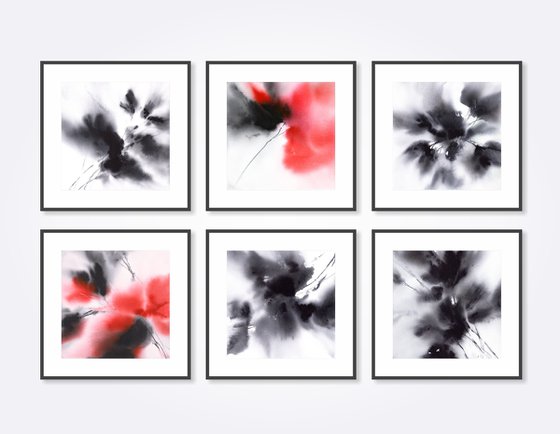 Black and red abstract flowers
