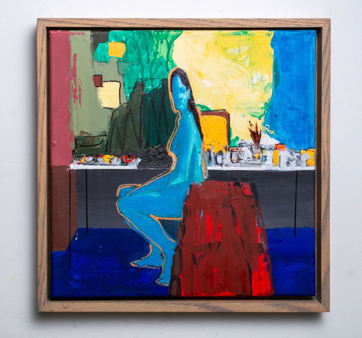 Expressive Portrait Oil Painting By Bohdan Katolyk, 13 X 13, Reflections In The Studio, Original Artwork