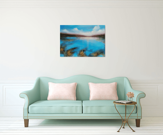 A XL large original semi-abstract beautiful structured mixed media painting of a seascape "Dream"